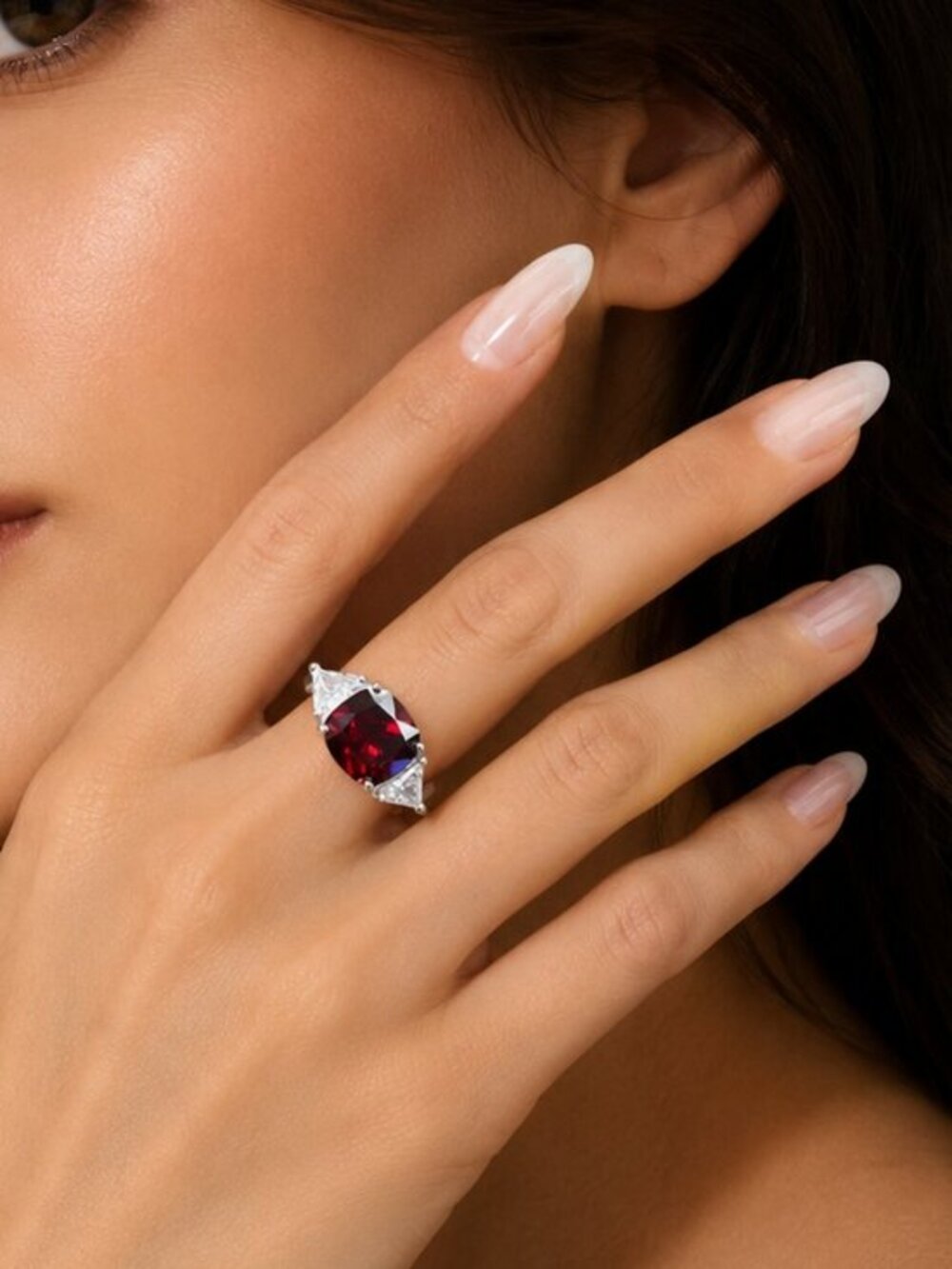 Sterling Silver Red CZ Ruby cushion cut Engagement Ring anniversary Ring